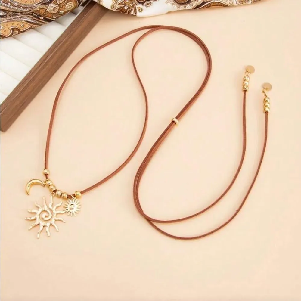Gold Sun and Moon Pendant Necklace R208